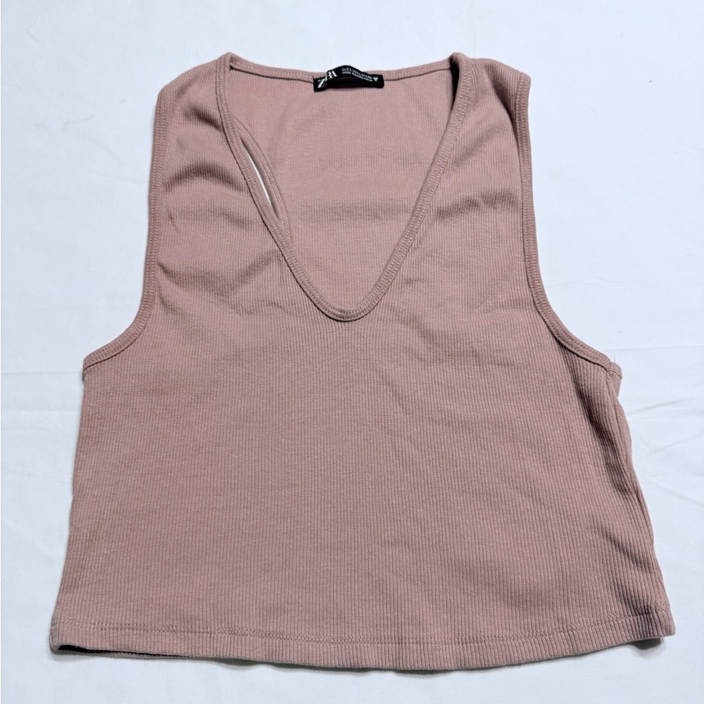 ZARA Women's Sleeveless V-Neck Cropped Top - Mauve